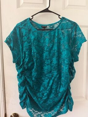 torrid Teal Lace Short Sleeve Ruched Blouse